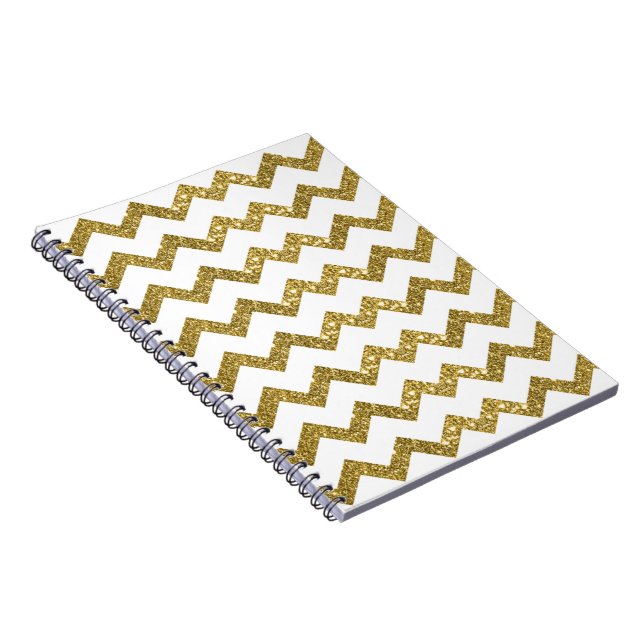 Caderno Espiral Notebook Elegante Dourado Glitter & White Strips (Lado Direito)