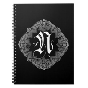 Caderno Espiral Notebook Elegante Gótico N inicial
