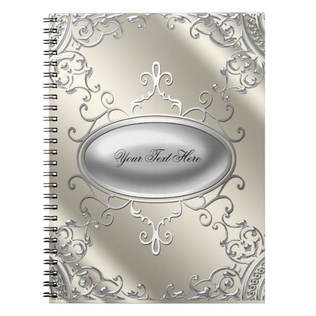 Caderno Espiral Notebook Elegante Silver Ivory Beige (Frente)