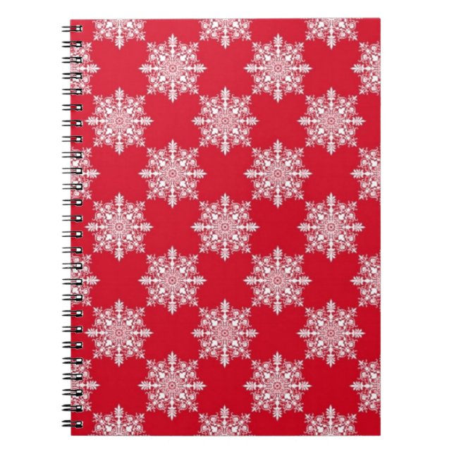 Caderno Espiral Notebook Elegante Snowflake, vermelho e branco (Frente)