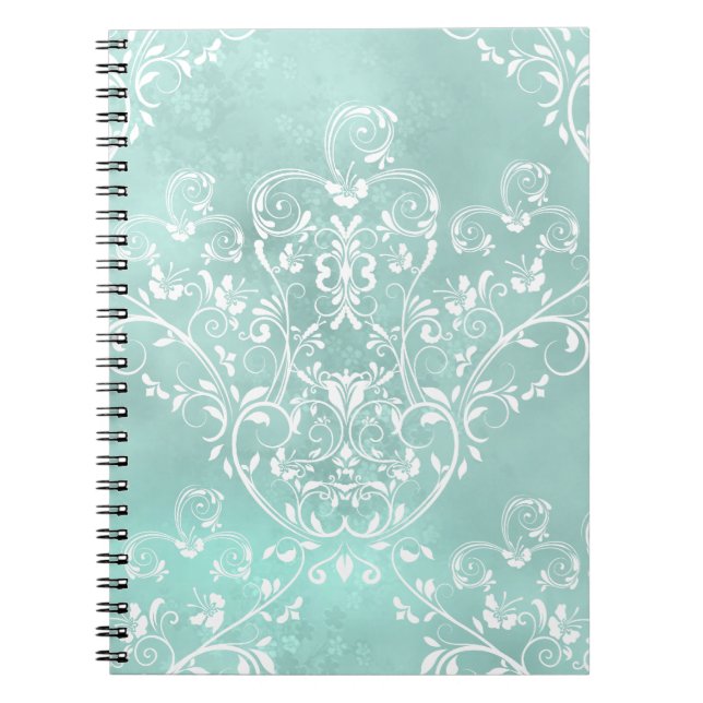 Caderno Espiral Notebook Elegante Teal Damask (Frente)