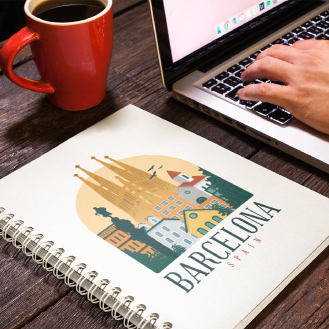 Caderno Espiral Notebook em linha de horizonte de Espanha Barcelon (barcelona notebook)