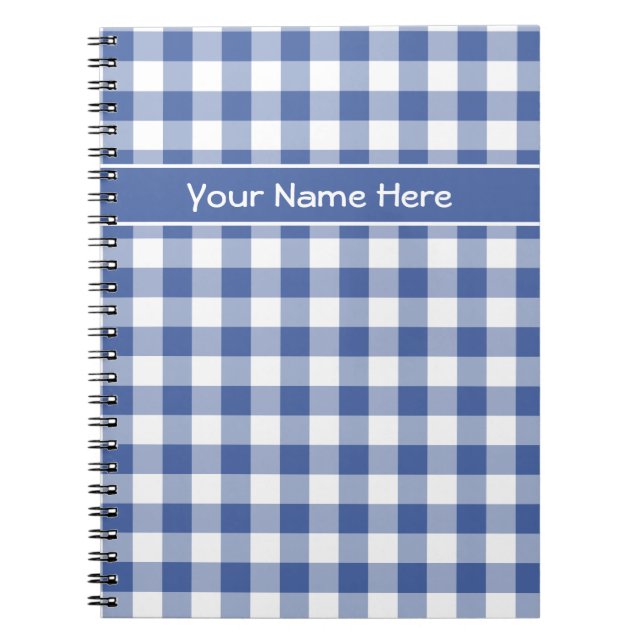 Caderno Espiral Notebook Escuro Azul e Branco Personalizado Gingha (Frente)