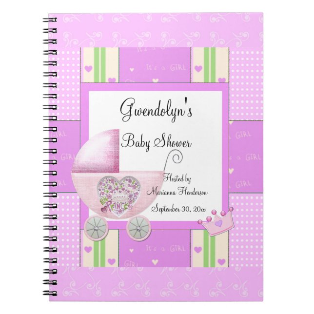Caderno Espiral Notebook espiral Chá de fraldas princesa rosa (Frente)