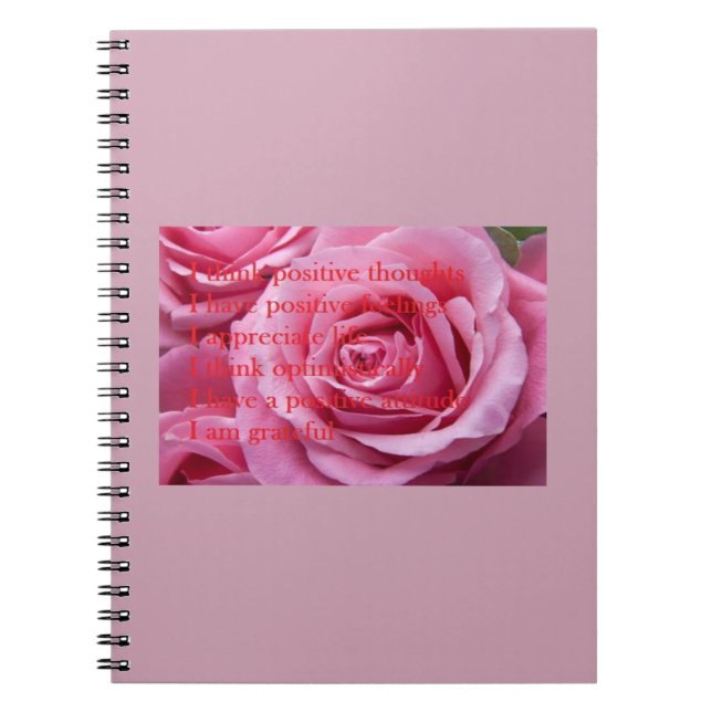 Caderno Espiral Notebook espiral, com afirmações positivas rosa (Frente)