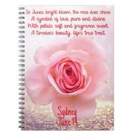 Caderno Espiral Notebook espiral com flor de nascimento June Rosa