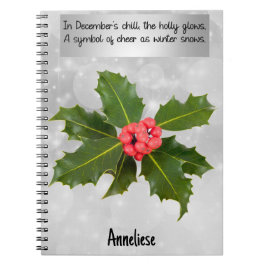 Caderno Espiral Notebook espiral com Flor Holly de Dezembro