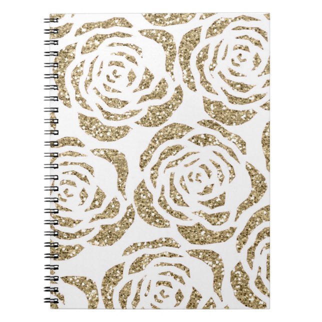 Caderno Espiral Notebook espiral com padrão de Rosa Dourado (Frente)