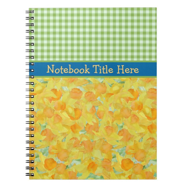 Caderno Espiral Notebook Espiral, Daffodils, Green Check Gingham (Frente)