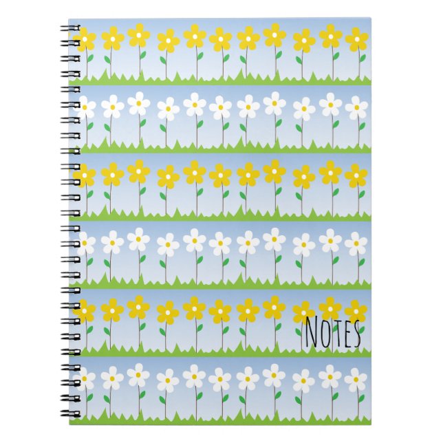 Caderno Espiral Notebook espiral de flores amarelas e brancas (Frente)