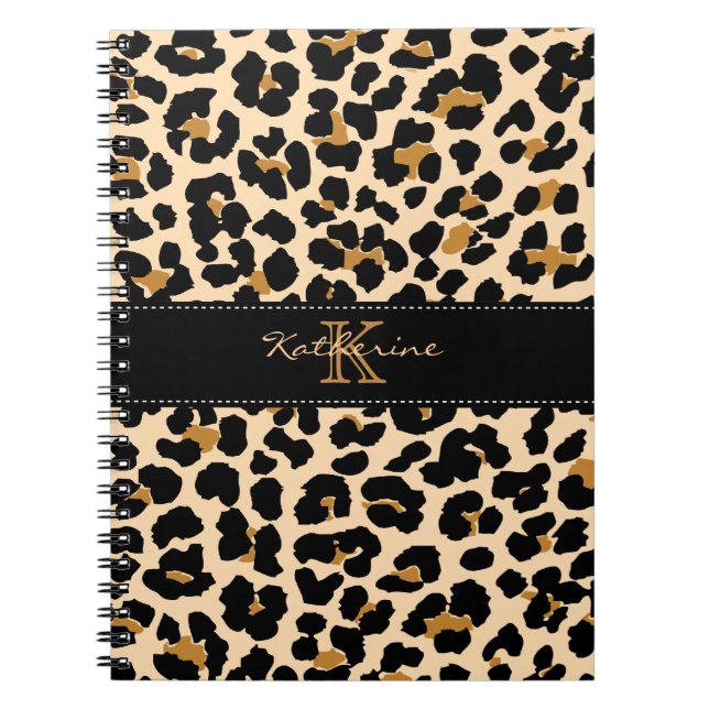 Caderno Espiral Notebook espiral de impressão Leopard de monograma (Frente)