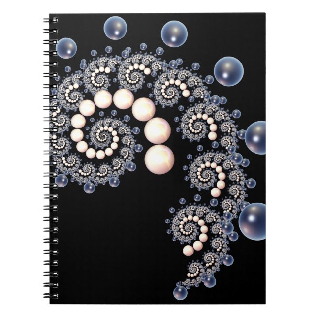 Caderno Espiral Notebook espiral de marfim e pérolas azuis (Frente)