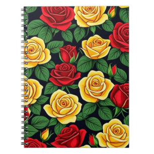 Caderno Espiral Notebook espiral de rosas vermelhas e amarelas