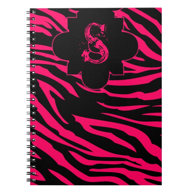 Caderno Espiral Notebook espiral de zebra negra rosa-quente (Frente)