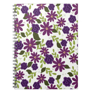 Caderno Espiral Notebook Espiral Floral com Blooms Roxos
