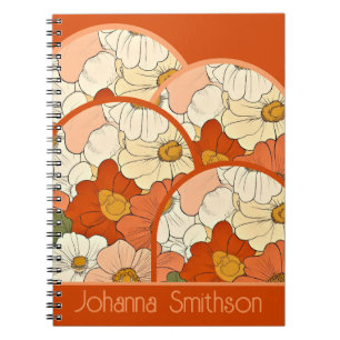 Caderno Espiral Notebook Espiral Floral do Groove Laranja Retroati