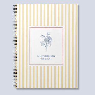Caderno Espiral Notebook espiral listrado amarelo com flor