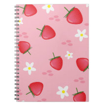 Notebook espiral, morango, rosa