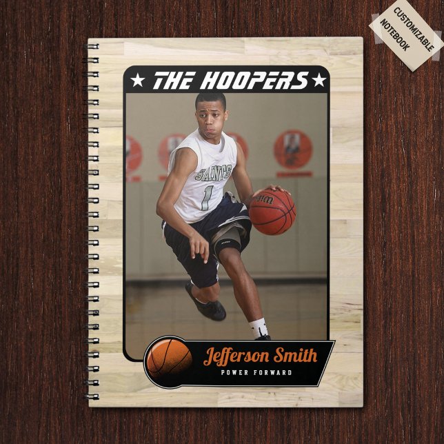 Caderno Espiral Notebook Espiral Personalizável do Jogador de Basq (Basketball spiral notebook with custom team name and basketball player name)