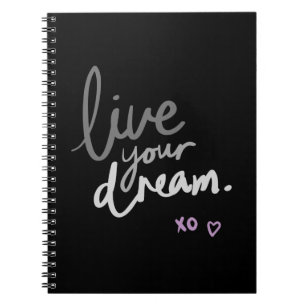 Caderno Espiral Notebook espiral preto - "LiveYourDream". Diário