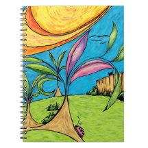 Notebook espiral, rabisco de verão no quintal