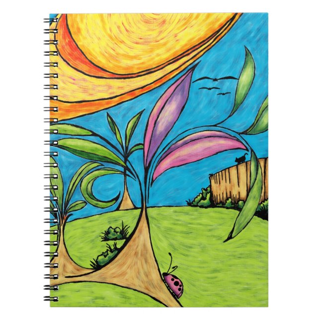 Caderno Espiral Notebook espiral, rabisco de verão no quintal (Frente)