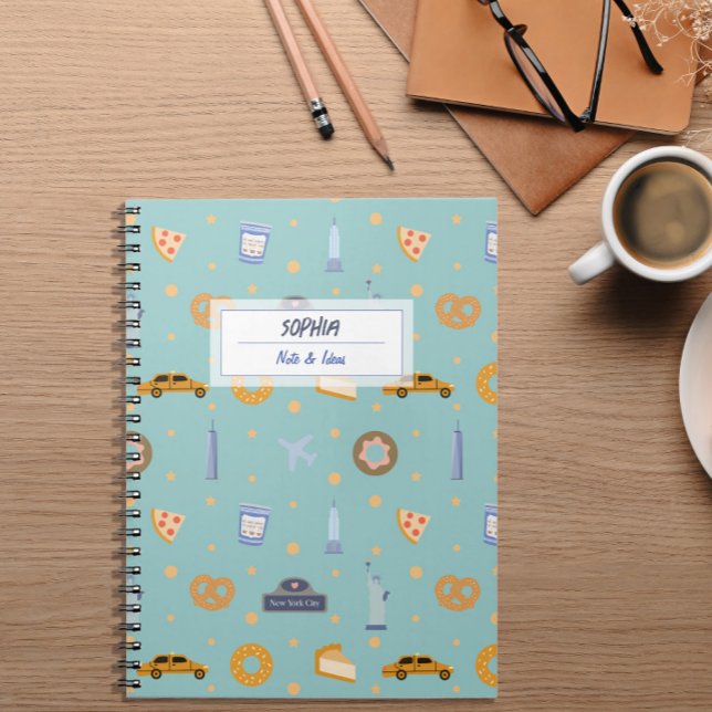 Caderno Espiral Notebook espiral verde-claro, com padrão NYC-Grito (Criador carregado)