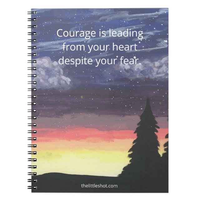 Caderno Espiral Notebook espiralado - citação de coragem, tiro peq (Frente)