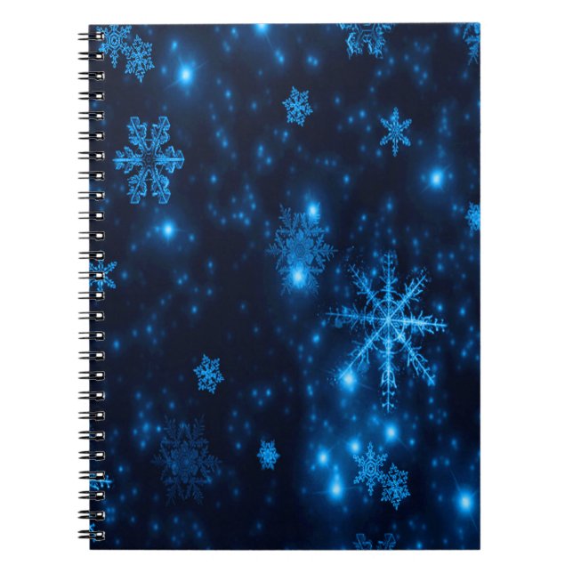 Caderno Espiral Notebook espiralado com flocos de neve azuis e bri (Frente)