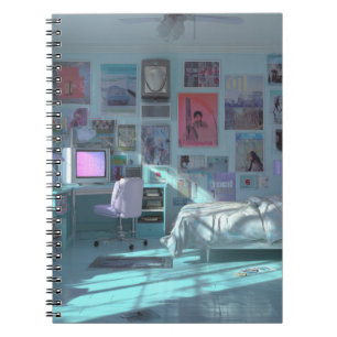 Caderno Espiral Notebook estético Vaporwave Bedroom Glow