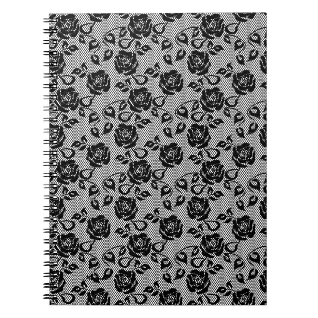 Caderno Espiral Notebook Faux Black Lace Rosa Fishnet (Frente)