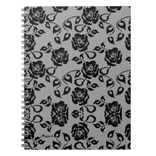 Caderno Espiral Notebook Faux Black Lace Rosa Fishnet