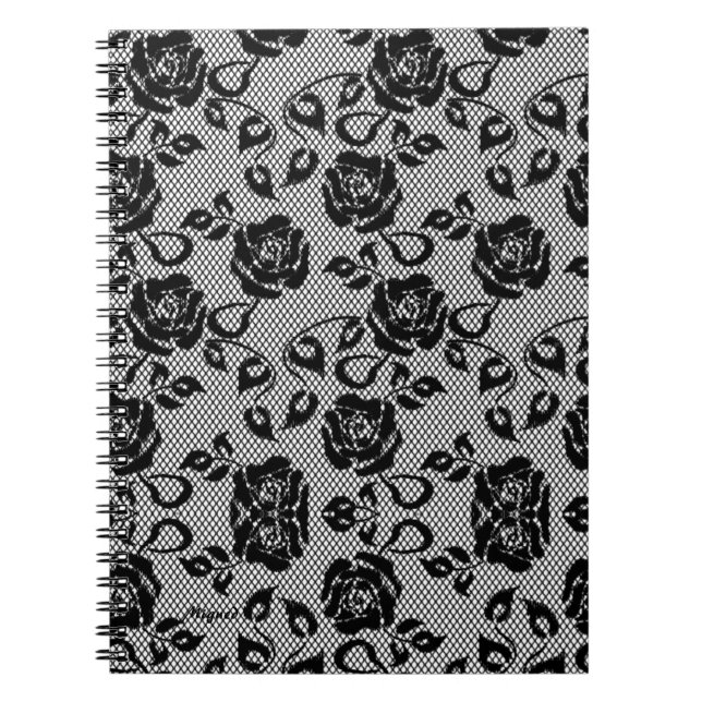 Caderno Espiral Notebook Faux Black Lace Rosa Fishnet (Frente)