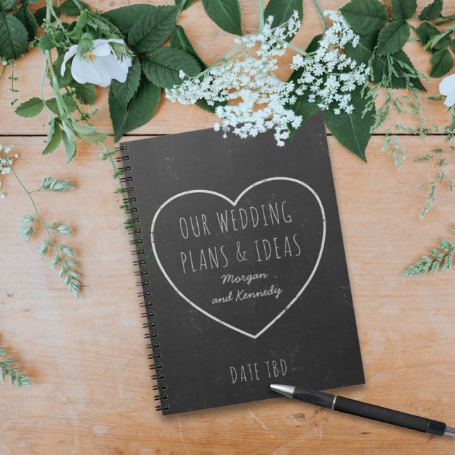 Caderno Espiral Notebook Faux Chalkboard e Planos de Casamento e I (Wedding Plans and Ideas Notebook with space for your name and wedding date)