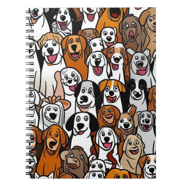 Caderno Espiral Notebook Feliz de Cães Cartoon (Frente)