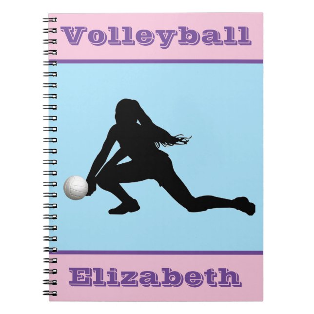 Caderno Espiral Notebook feminino de voleibol, azul, roxo (Frente)