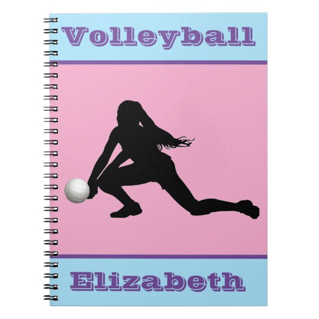 Caderno Espiral Notebook feminino de voleibol, azul, roxo (Frente)
