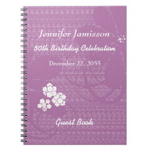 Caderno Espiral Notebook Festa de aniversário Guest Book Purple Fl