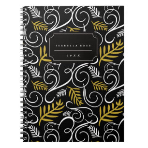 Caderno Espiral Notebook Festivo Deco Dourado Foliage Feriado