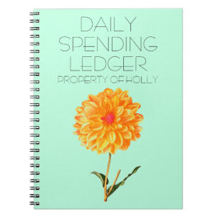 Caderno Espiral Notebook Financeiro Dahlia do Razão de Gasto Diári