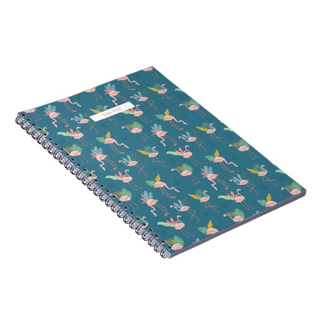 Caderno Espiral Notebook Flamingo Spiral com padrão tropical (Lado Direito)