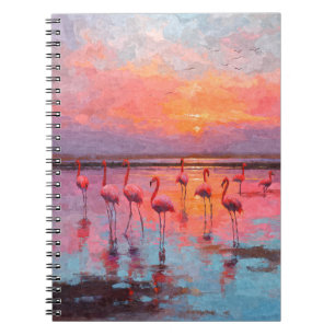 Caderno Espiral Notebook Flamingo Sunset Reflexões