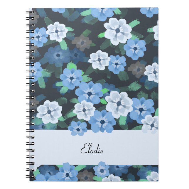 Caderno Espiral Notebook Flor Anêmone Azul - Arte Digital Floral (Frente)