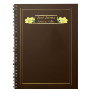 Caderno Espiral Notebook Floral Amarelo Ornamentado com quadro Dou
