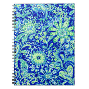 Caderno Espiral Notebook Floral Azul
