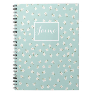Caderno Espiral Notebook floral azul personalizado