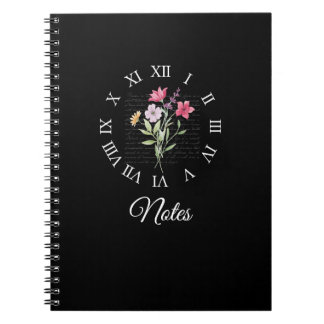 Caderno Espiral Notebook Floral & Black Book Time