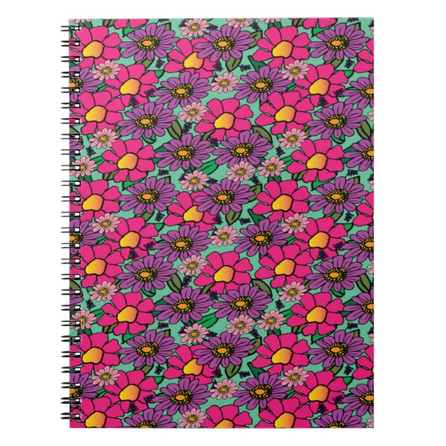 Caderno Espiral Notebook floral brilhante (Frente)