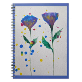 Caderno Espiral Notebook Floral com Aquarela Azul