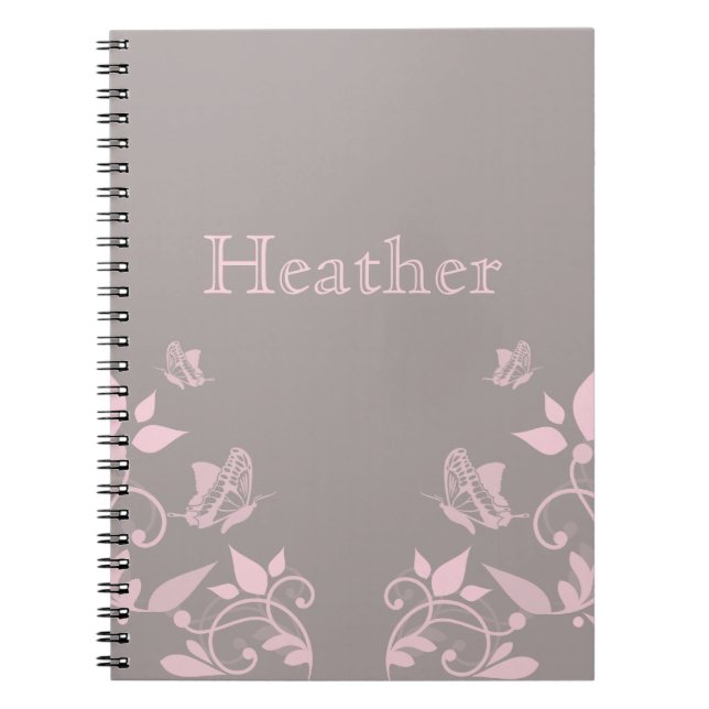 Caderno Espiral Notebook Floral com Borboleta Rosa (Frente)